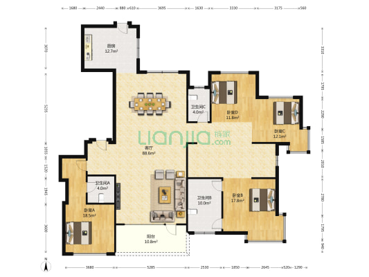 天马相城二期 4室1厅3卫 266平方
