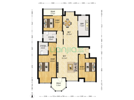 今日家园(虎丘区) 3室2厅2卫 145平方
