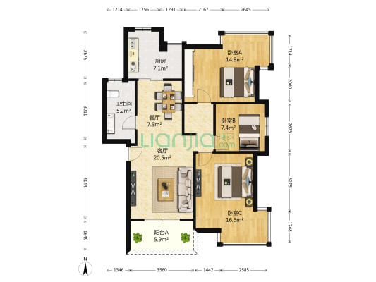 金地阳光城南区 3室2厅1卫 99平方
