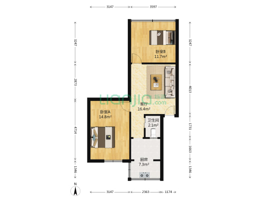 府青路二段4号新24号 2室1厅1卫 57平方