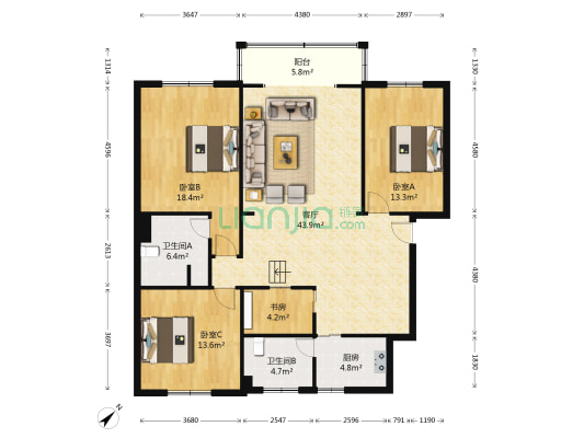 钰诚大厦 4室1厅2卫 148平方