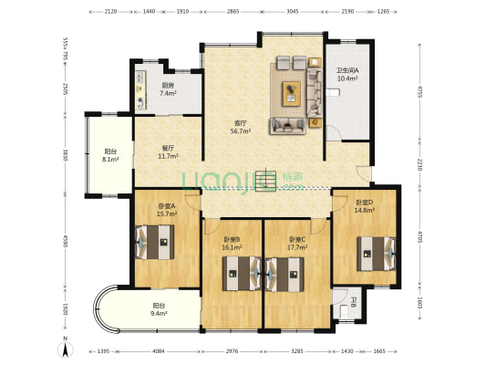 涌泉小区 4室2厅2卫 185平方