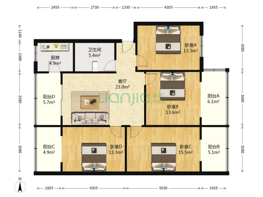 工农院街62号 4室1厅1卫 130平方