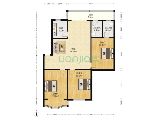 和谐小区 3室1厅2卫 125平方