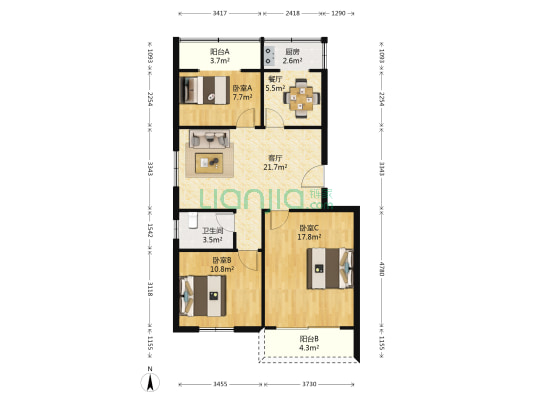 金地小区 3室2厅1卫 95平方