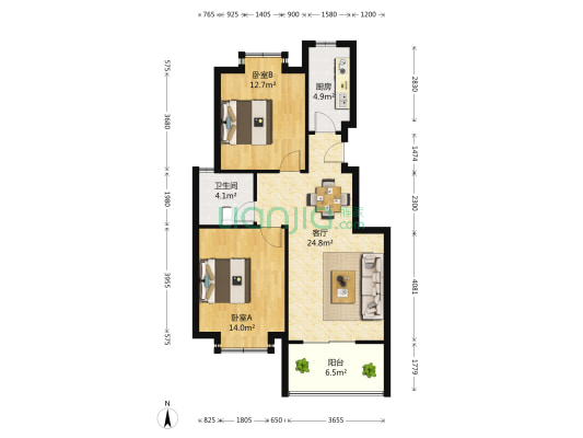 陶苑 2室1厅1卫 87平方