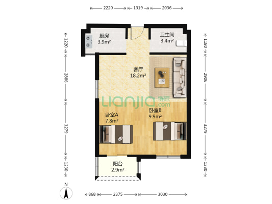 海泰佳园 2室1厅1卫 65平方