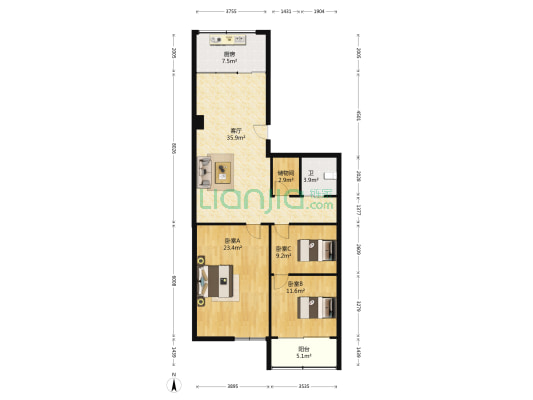 东渡大厦 3室1厅1卫 143平方