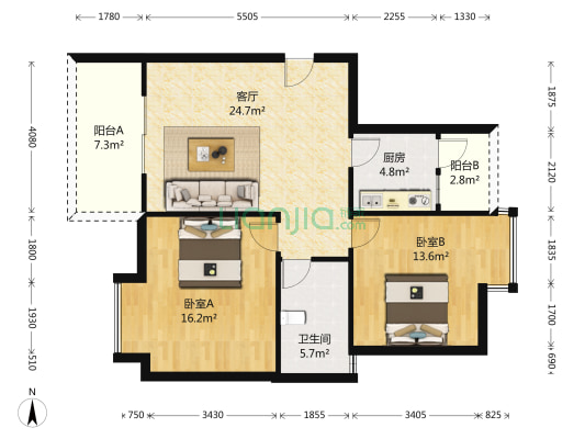 枫桥水郡 2室1厅1卫 85平方