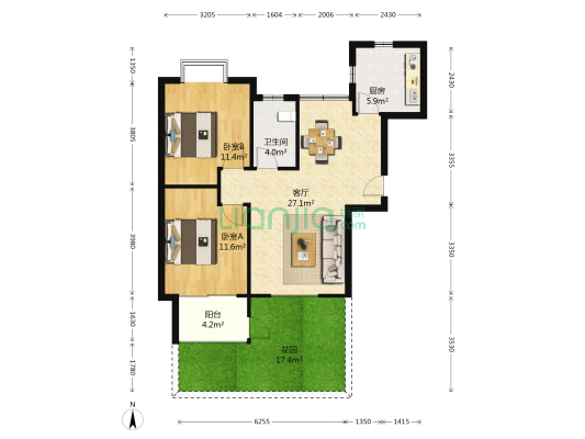 名士豪庭2区 2室1厅1卫 93平方