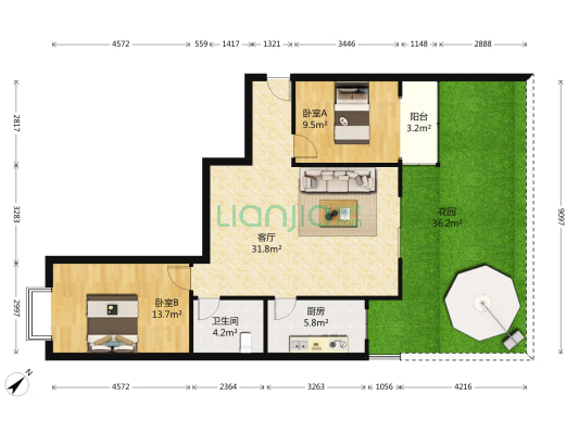 万欣明居 2室1厅1卫 88平方