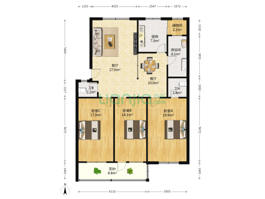 泰安小区 3室2厅3卫 140平方