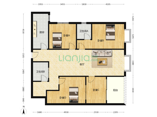 金银湾社区 4室1厅2卫 145平方