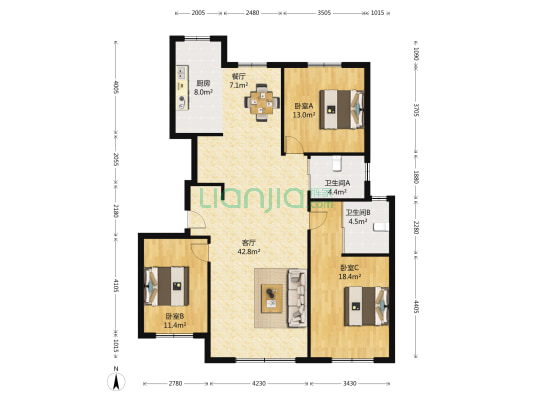 观塘B区 3室2厅2卫 140平方