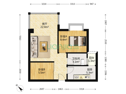 荷塘北街188号 2室1厅1卫 64平方