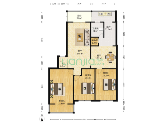 银华宿舍 3室2厅1卫 140平方