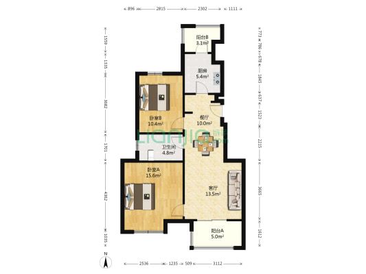 万科尚景苑二期 2室2厅1卫 79平方