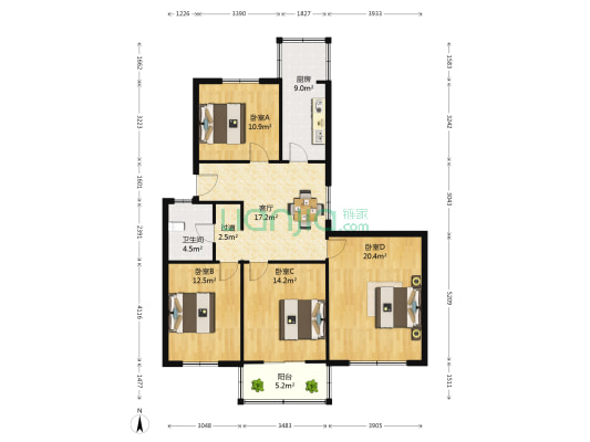 锦绣中原 4室1厅1卫 122平方