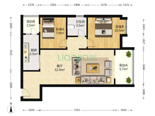 铧炉景园 2室1厅1卫 80平方