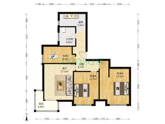 菊泉新城(陆翔路698弄) 3室1厅1卫 96平方