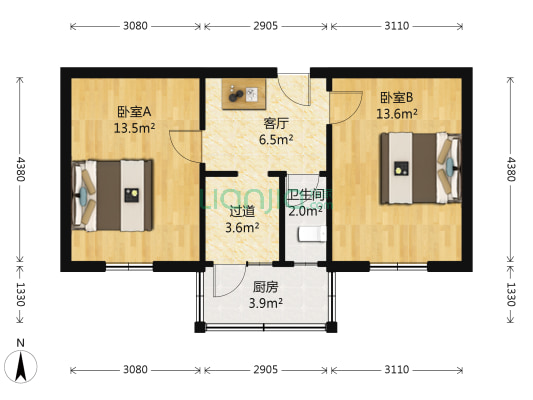 华柴社区 2室1厅1卫 54平方