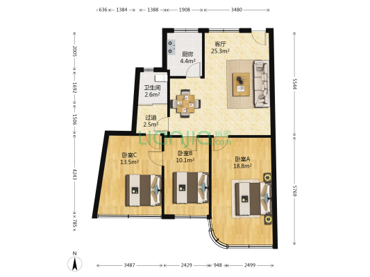 长城二花园 3室1厅1卫 107平方