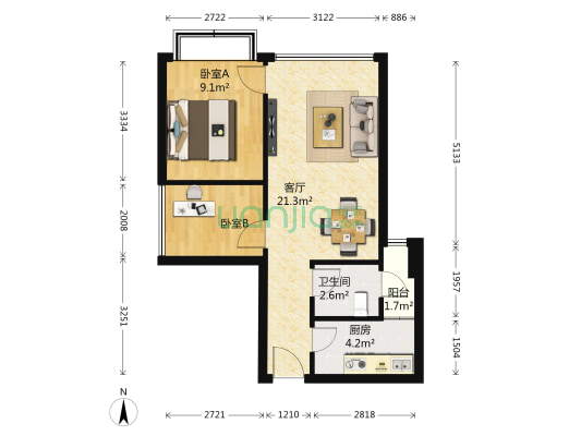 金楠缤纷 2室1厅1卫 57平方