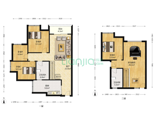 天王星铂晶城 5室1厅2卫 140平方