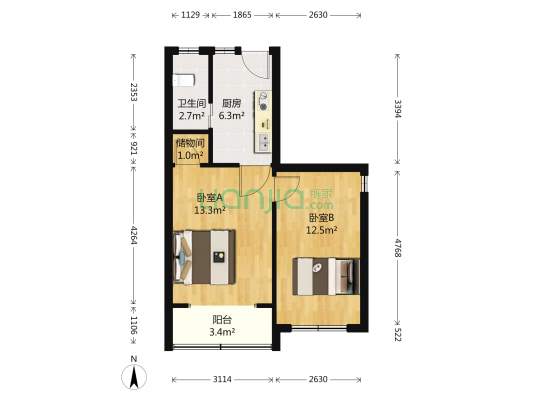 桥蒙小区 2室0厅1卫 50平方