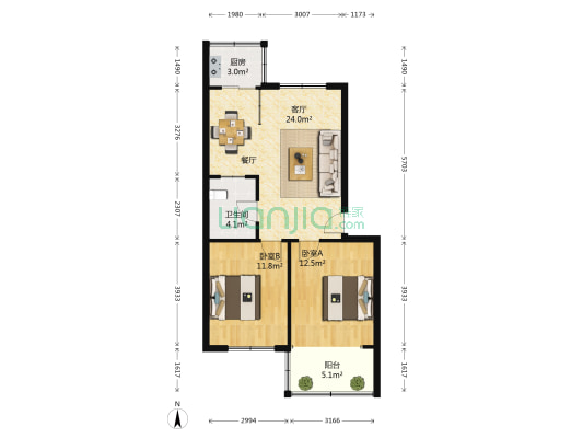 经一路北3号院 2室1厅1卫 74平方