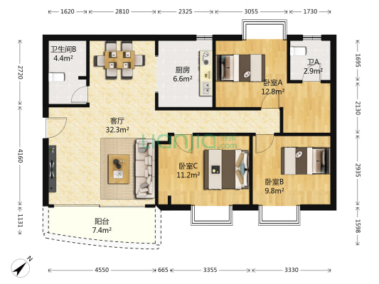 佳苑福邸 3室1厅2卫 113平方