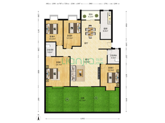 后湖华庭 4室1厅2卫 146平方