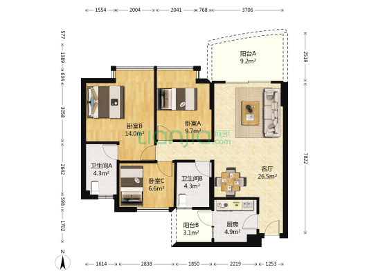 荣翠轩 3室1厅2卫 98平方