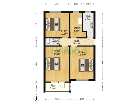 团结湖中路南三条 3室0厅1卫 80平方