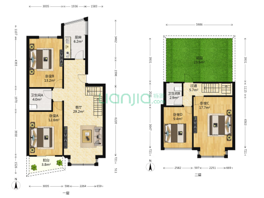 金茂苑(锦江) 4室1厅2卫 124平方