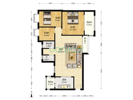 半山雍景苑 3室1厅2卫 94平方