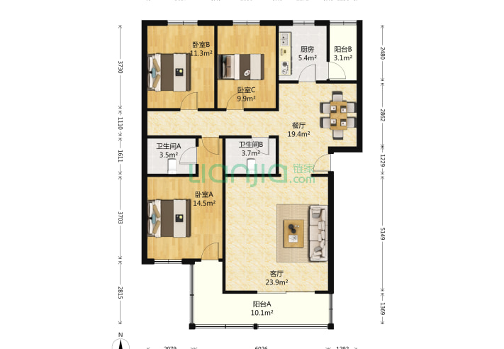3室2厅2卫119.31㎡-北京都市芳园锦湖园户型图