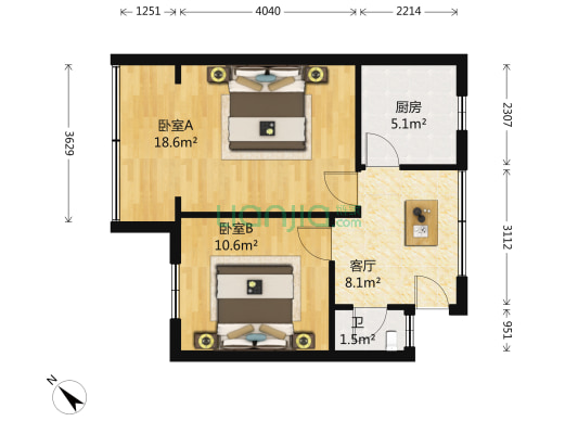 鲁祖庙 2室1厅1卫 56平方