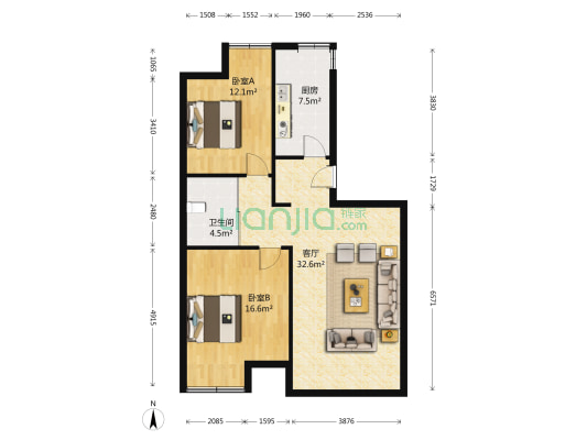保利心语花园 2室1厅1卫 91平方