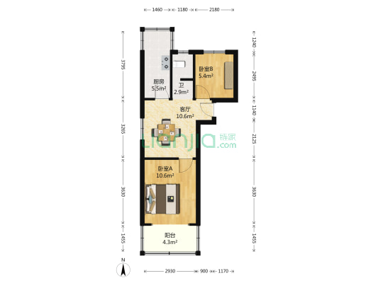 六合里 2室1厅1卫 50平方