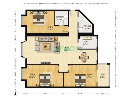 红光小区(新都) 3室1厅2卫 145平方