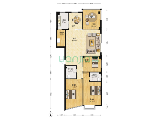 闽江春晓 4室1厅2卫 145平方