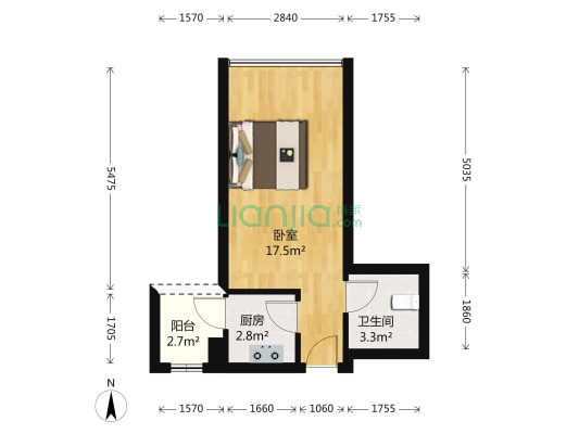 家和东湖映月 1室0厅1卫 34平方