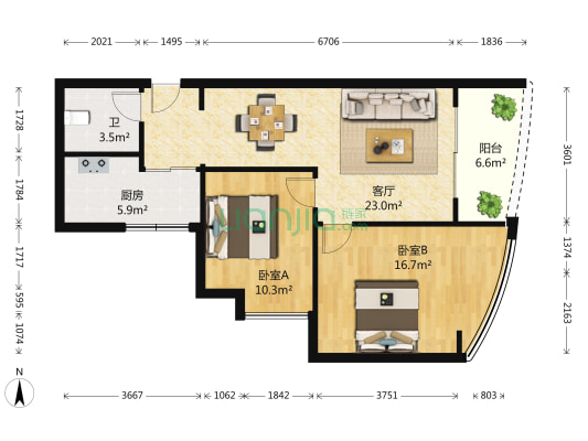 凤鸣山水国际 2室1厅1卫 73平方