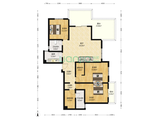 东盟森林 3室1厅2卫 140平方