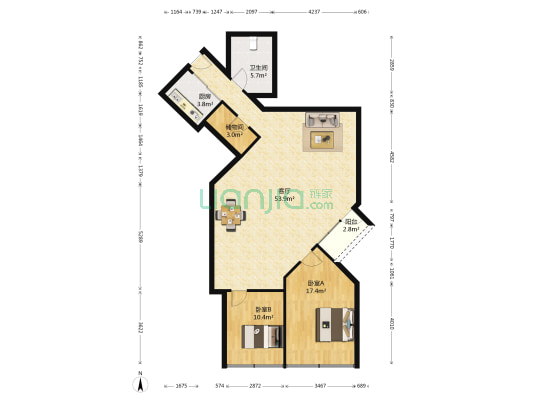 东海国际大厦 2室1厅1卫 143平方
