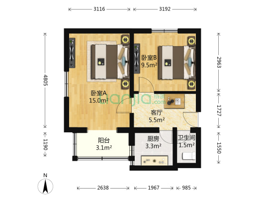小八道湾 2室1厅1卫 46平方