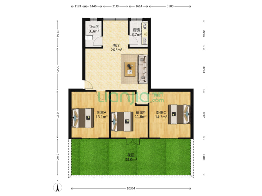 江陵路202号院 3室1厅1卫 109平方