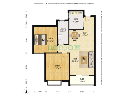 龙凤嘉园二期 2室2厅1卫 94平方