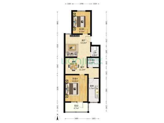 晨新园 2室2厅2卫 76平方